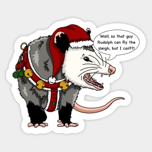 Yelling opossum in Christmas outfit Sticker